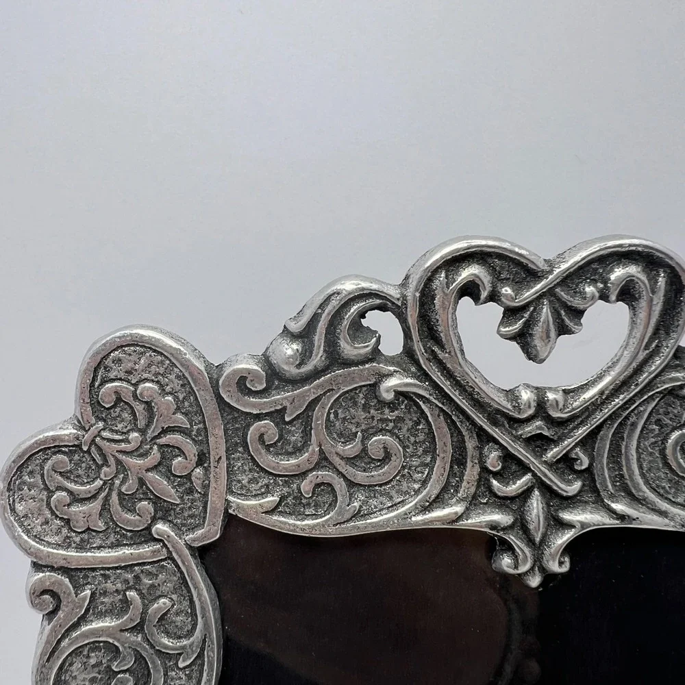 Vintage Pewter Filigree Heart Frame 5x7 Photo Ornate Celtic Knot Openwork Vtg